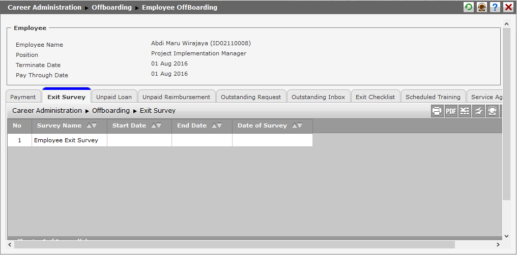 Exit survey can only be used by authorized user to see the list of exit