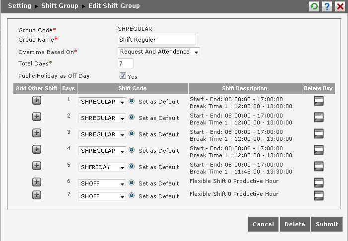 Root Shift Group To edit the existing shift, click a Shift Group Code to show Edit Shift ...